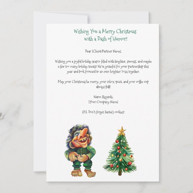 Cheeky Christmas Troll and Tree Delight  Holiday Card (Front)