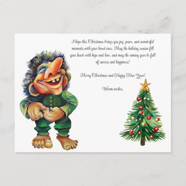Cheeky Christmas Troll and Tree Delight  Holiday Postcard (Front)