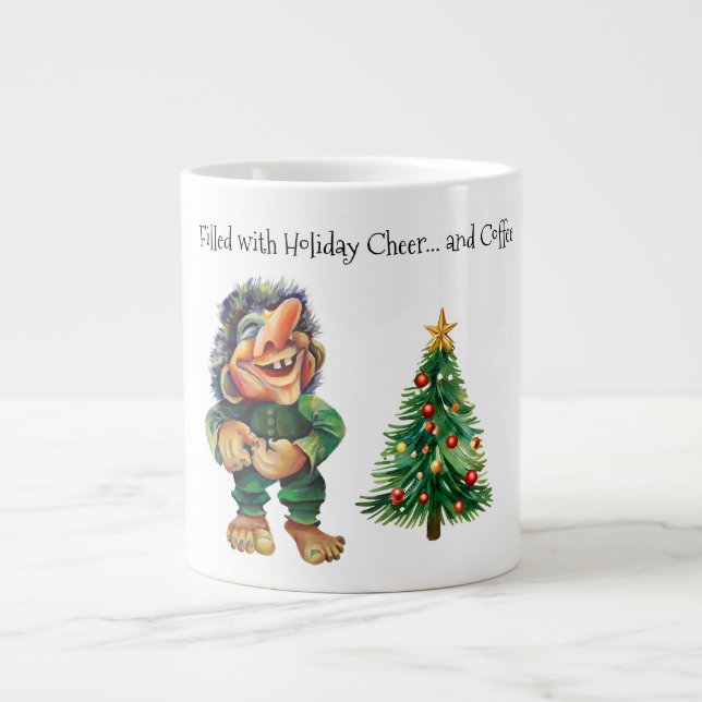 Cheeky Christmas Troll and Tree Delight  Large Coffee Mug (Front)