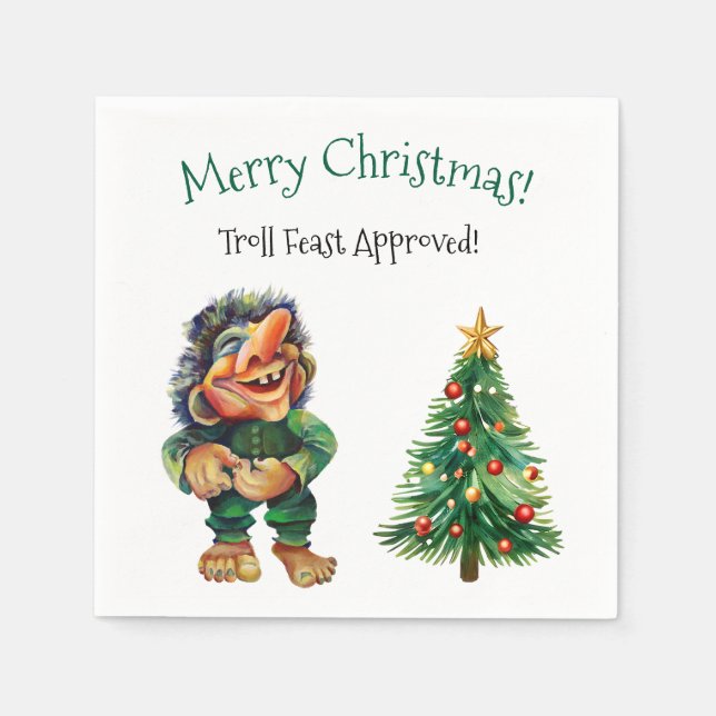 Cheeky Christmas Troll and Tree Delight  Napkin (Front)
