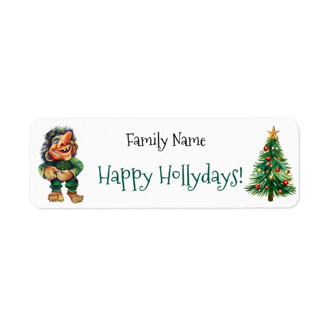 Cheeky Christmas Troll and Tree Delight  Return Address Label (Front)