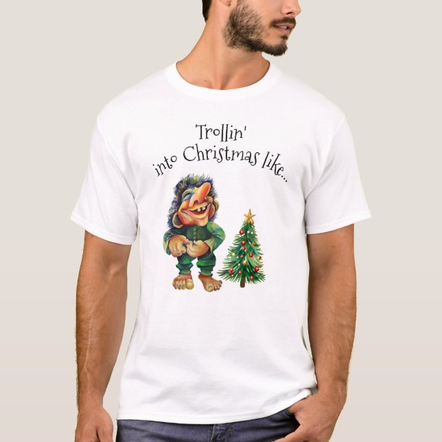 Cheeky Christmas Troll and Tree Delight  T-Shirt (Front)