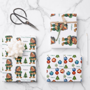 Cheeky Christmas Troll and Tree Delight  Wrapping Paper Sheet
