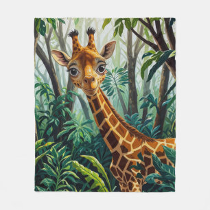 Cheeky Cute Cartoon Giraffe Hiding in Trees Fleece Blanket