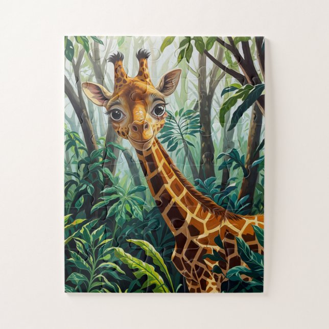 Cheeky Cute Cartoon Giraffe Hiding in Trees Jigsaw Puzzle (Vertical)