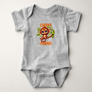 Cheeky Friend pun Cute Baby Monkey on tree cartoon Bodysuit