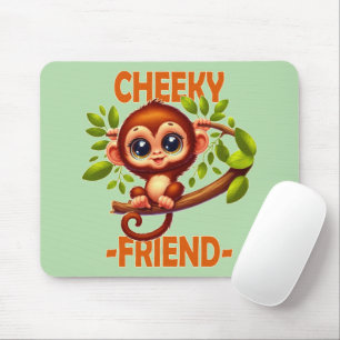 Cheeky Friend pun Cute Baby Monkey on tree cartoon Mouse Pad