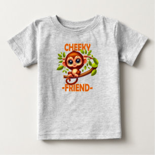 Cheeky Friend pun Cute Baby Monkey on tree cartoon T-Shirt