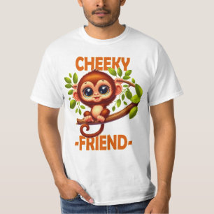 Cheeky Friend pun Cute Baby Monkey on tree cartoon T-Shirt