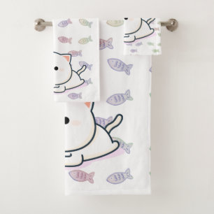 Cheeky Kawaii Style Kitten   Bath Towel Set