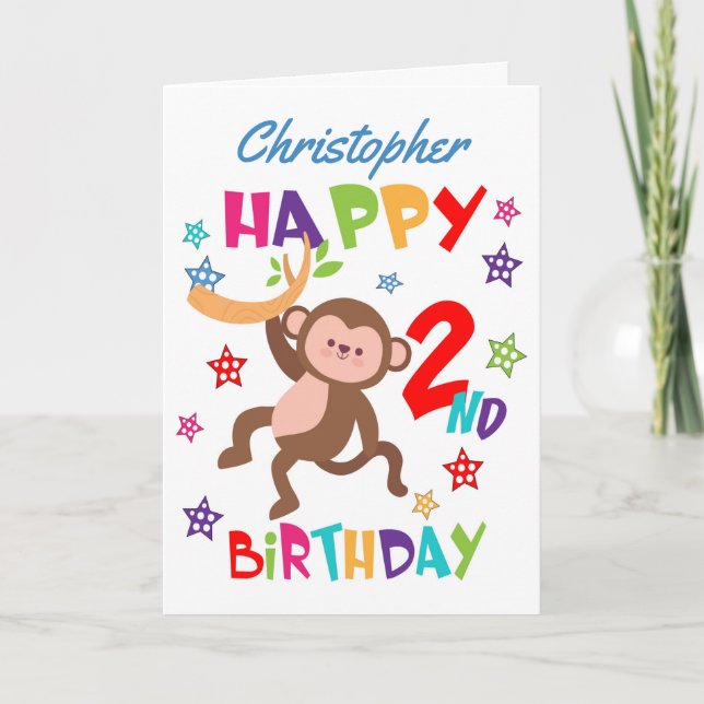 Cheeky Monkey 2nd Birthday Card (Front)