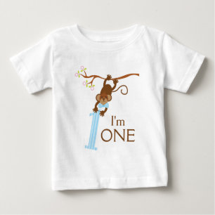Cheeky Monkey Blue Stripes 1st Birthday Baby T-Shirt