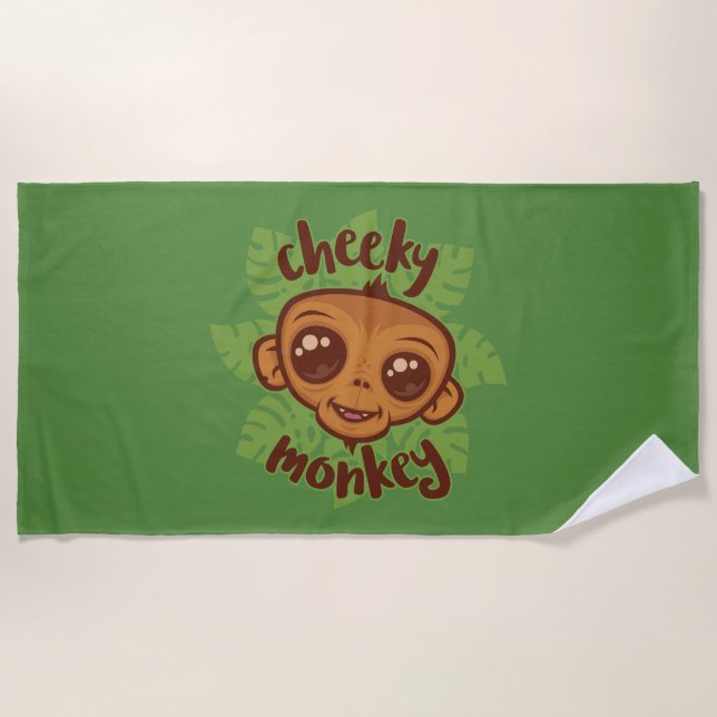 Cheeky Monkey Cute Cartoon Primate Drawing Beach Towel (Front)