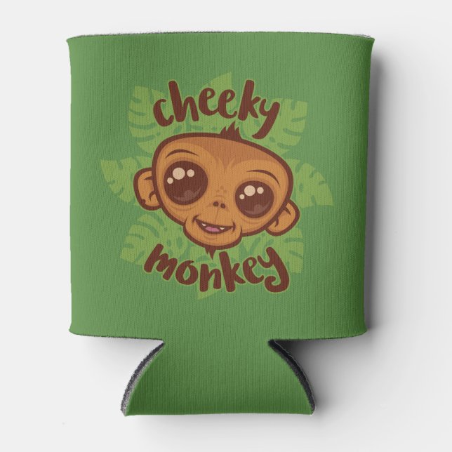 Cheeky Monkey Cute Cartoon Primate Drawing Can Cooler (Front)