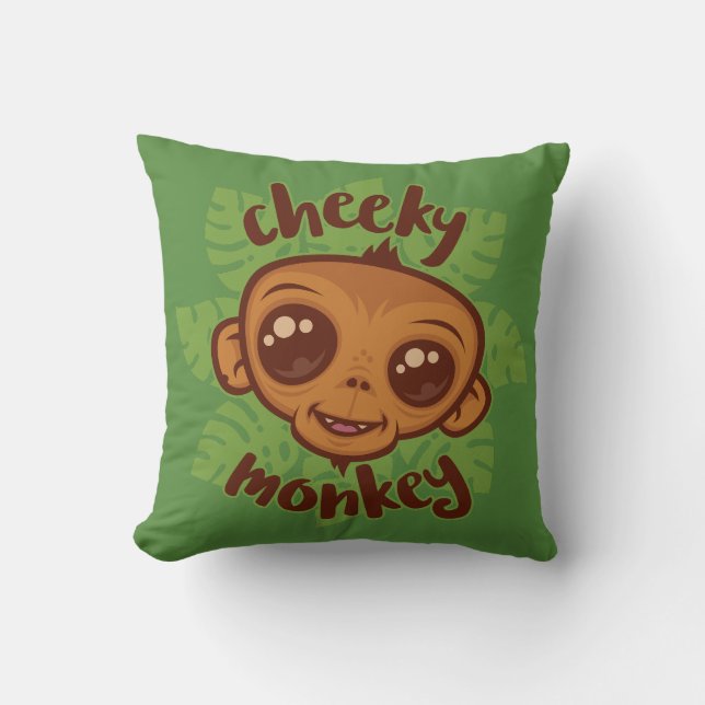 Cheeky Monkey Cute Cartoon Primate Drawing Cushion (Front)