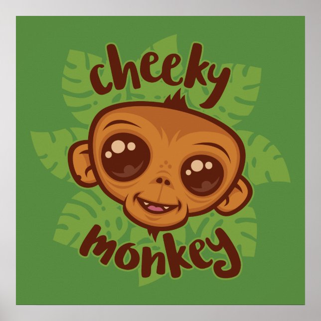 Cheeky Monkey Cute Cartoon Primate Drawing Poster (Front)