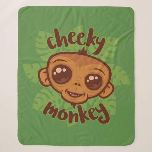 Cheeky Monkey Cute Cartoon Primate Drawing Sherpa Blanket (Front)