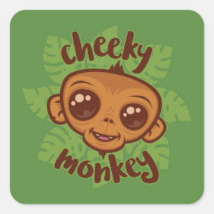 Cheeky Monkey Cute Cartoon Primate Drawing Square Sticker