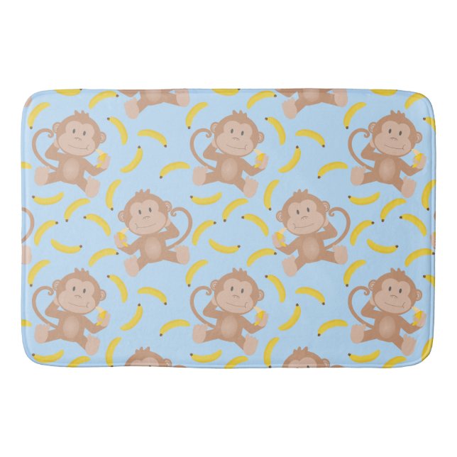 Cheeky Monkey with Banana Blue Bath Mat (Front)