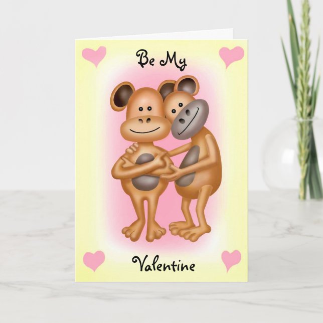 Cheeky Monkeys In Love Holiday Card (Front)