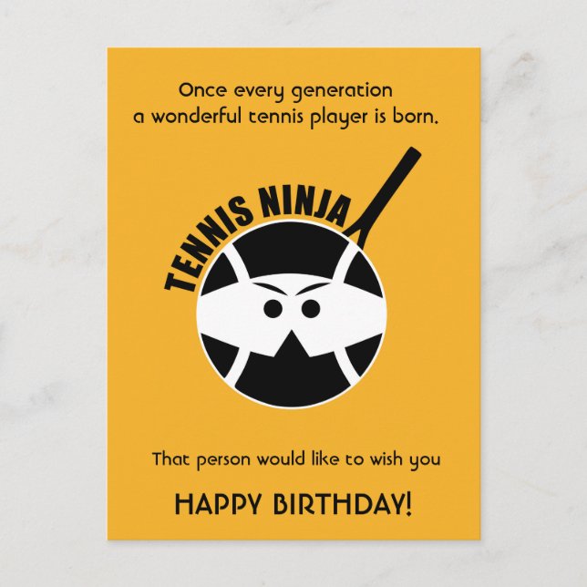 Cheeky orange Tennis 🎾 Ninja Happy Birthday Postcard (Front)