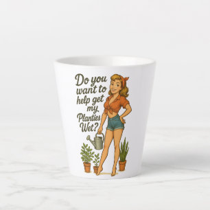Cheeky Pin-Up Gardener Planties Pun Design Latte Mug