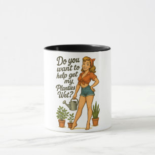 Cheeky Pin-Up Gardener Planties Pun Design Mug