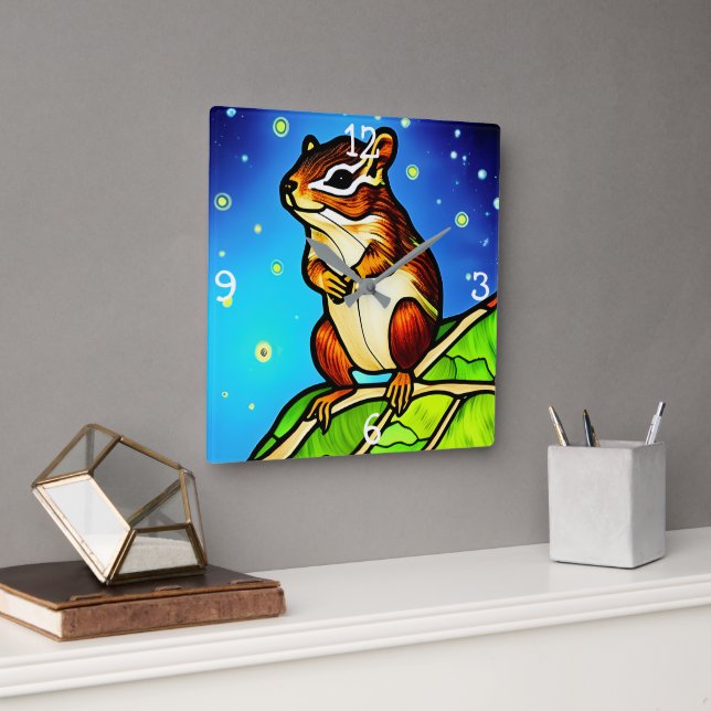 Cheeky, Playful Chipmunk Pal Square Wall Clock (Office)