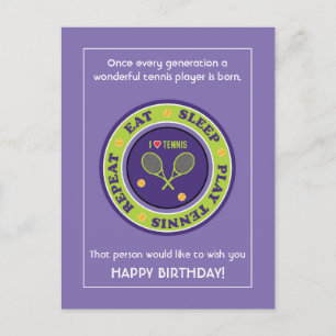 Cheeky Purple Tennis 🎾  Happy Birthday Postcard