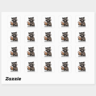 Cheeky Racoon with Whiskey Sour – Playful Cocktai Square Sticker