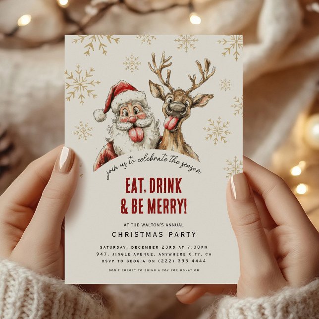 Cheeky Santa & Reindeer Christmas Party Invitation (Creator Uploaded)