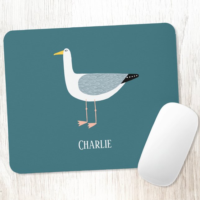 Cheeky Seagull Name Mouse Pad (Seagull personalized name  art mousemat)
