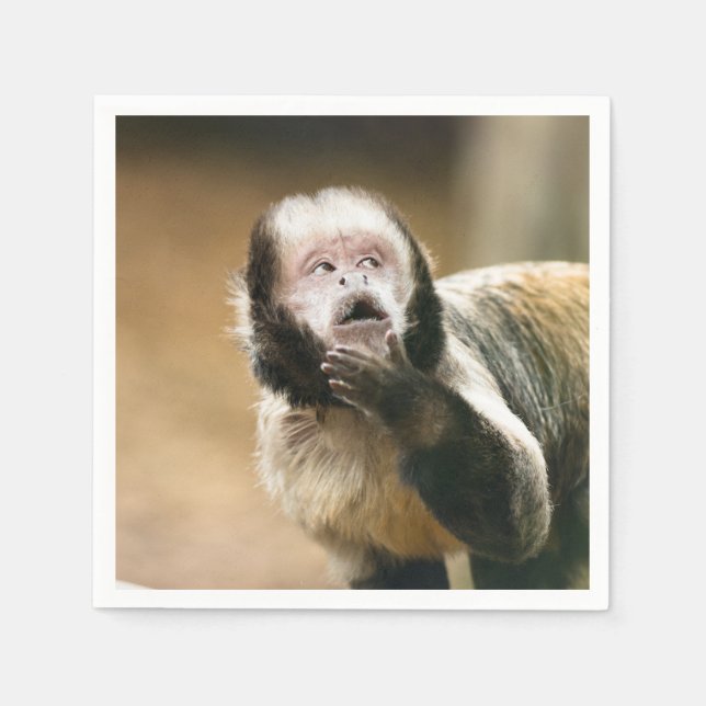 Cheeky & thoughtful baby capuchin monkey napkin (Front)