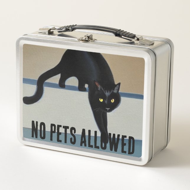Cheeky Whimsical Black Cat  Metal Lunch Box (Front)