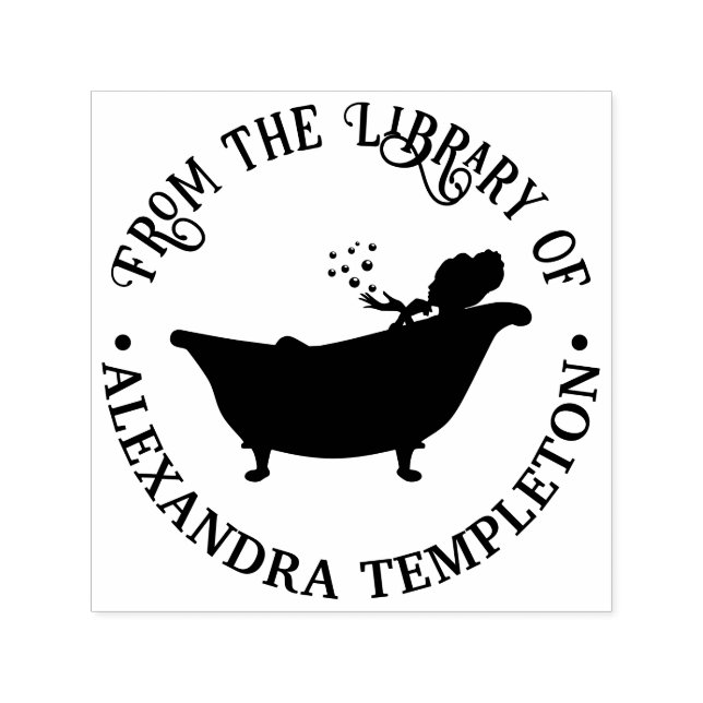 Cheeky Woman Taking Bath Library Book Name Self-inking Stamp (Design)