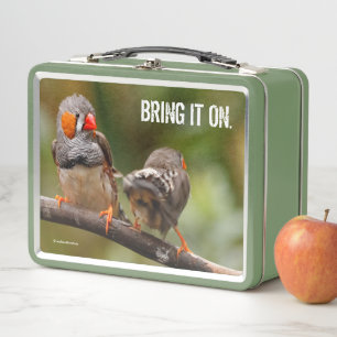 Cheeky Zebra Finches Songbirds on Branch Metal Lunch Box