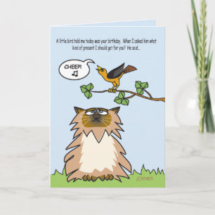 Cheep! Funny Birthday Card With Himalayan Cat