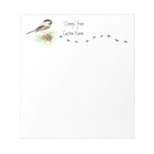 "Cheeps from Custom Name" Chickadee, Bird Tracks Notepad