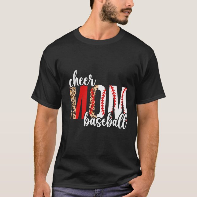 Cheer And Baseball Mum Leopard Baseball & Cheerlea T-Shirt (Front)