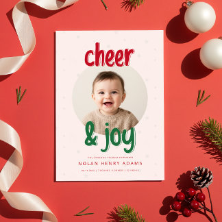 Cheer and Joy Christmas Baby Birth Announcement