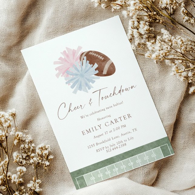 Cheer and Touchdown Twin Baby Shower Invitation (Creator Uploaded)