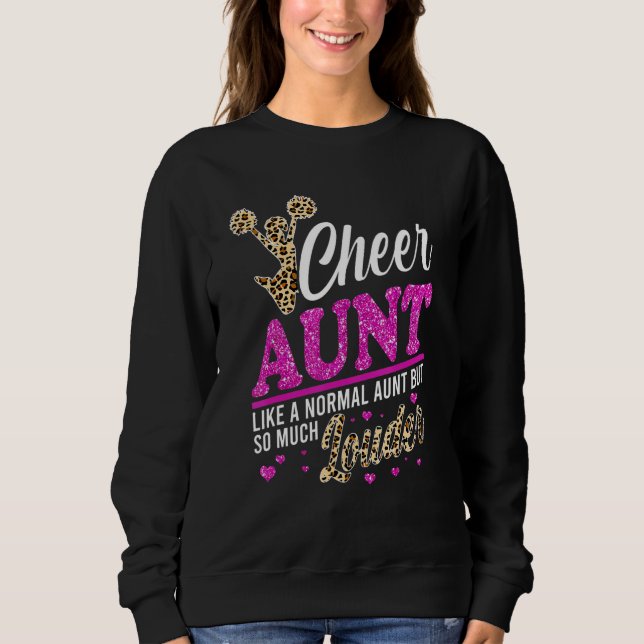 Cheer Aunt Biggest Fan Leopard Print And Pom Pom Sweatshirt (Front)