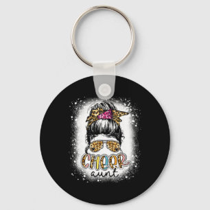 Cheer Aunt Leopard Messy Bun Cheerleader Mothers D Key Ring