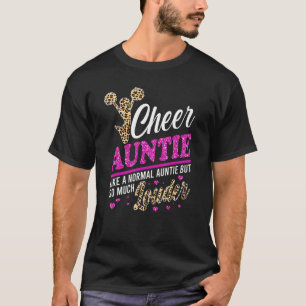 Cheer Auntie Biggest Fan Leopard Print And Pom Pom T-Shirt