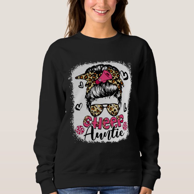 Cheer Auntie Leopard Cute Messy Bun Hair Cheerlead Sweatshirt (Front)