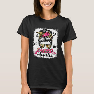 Cheer Auntie Leopard Cute Messy Bun Hair Cheerlead T-Shirt