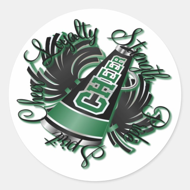 Cheer Black and Green Qualities Classic Round Sticker (Front)