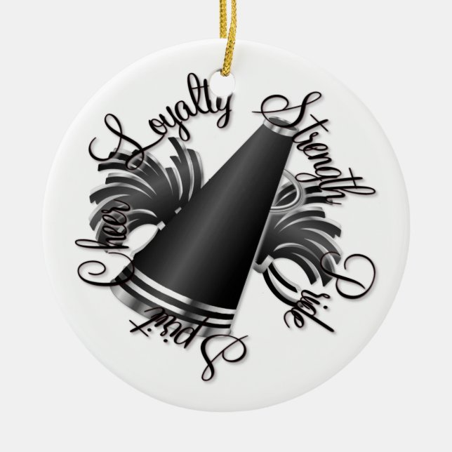 Cheer Black and Silver Qualities Customisable Ceramic Ornament (Front)