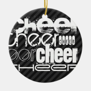 Cheer; Black & Dark Grey Stripes Ceramic Ornament
