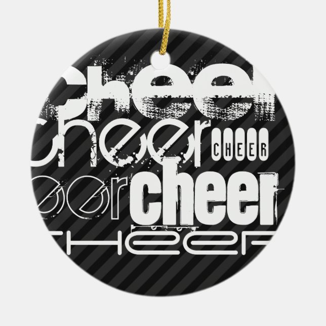 Cheer; Black & Dark Grey Stripes Ceramic Ornament (Front)